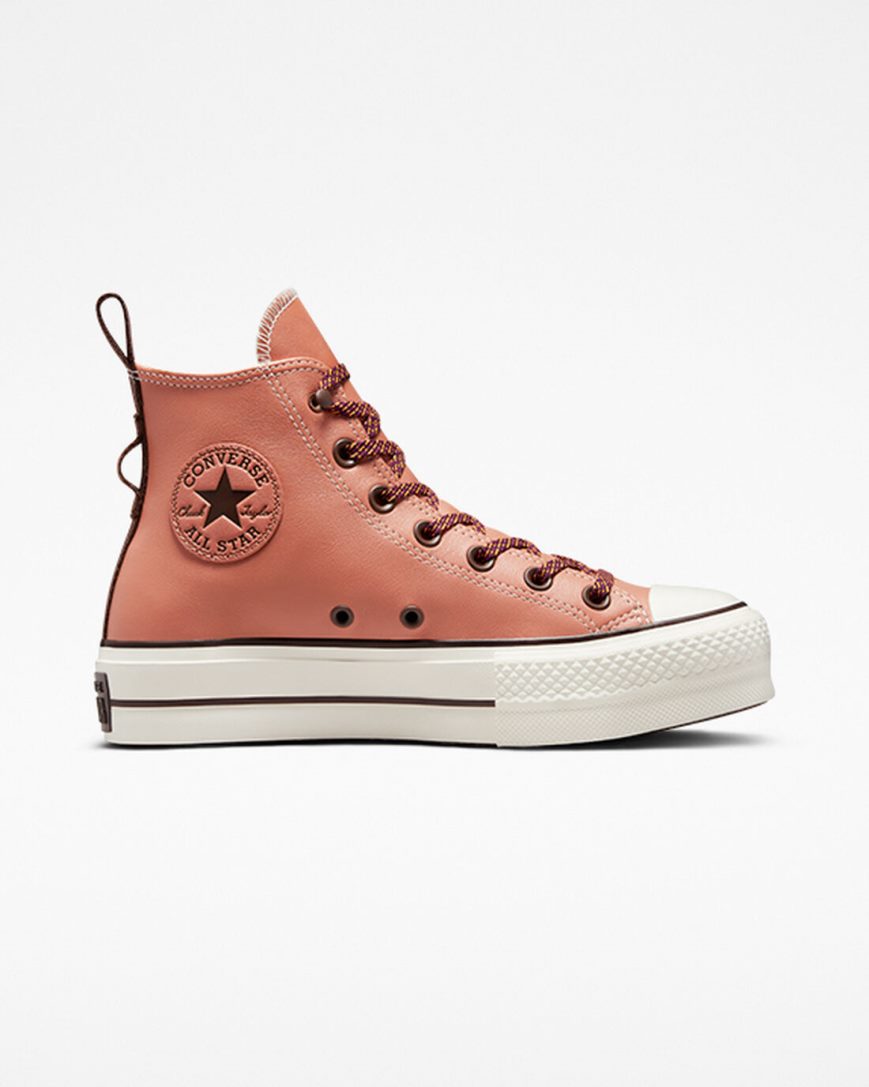 Sapatos Plataforma Converse Chuck Taylor All Star Lift Tonal Couro Cano Alto Feminino Abricó | PT O0P408T